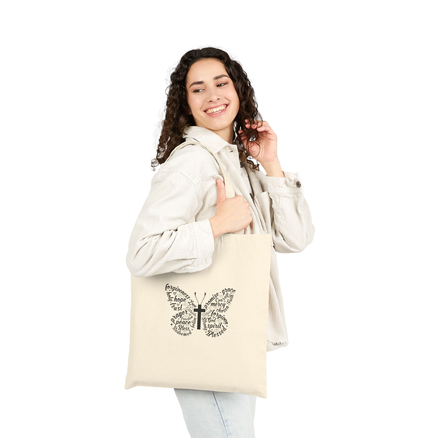 Butterfly Cross Faith Tote – Christian Tote Bag Symbolizing New Life & Transformation