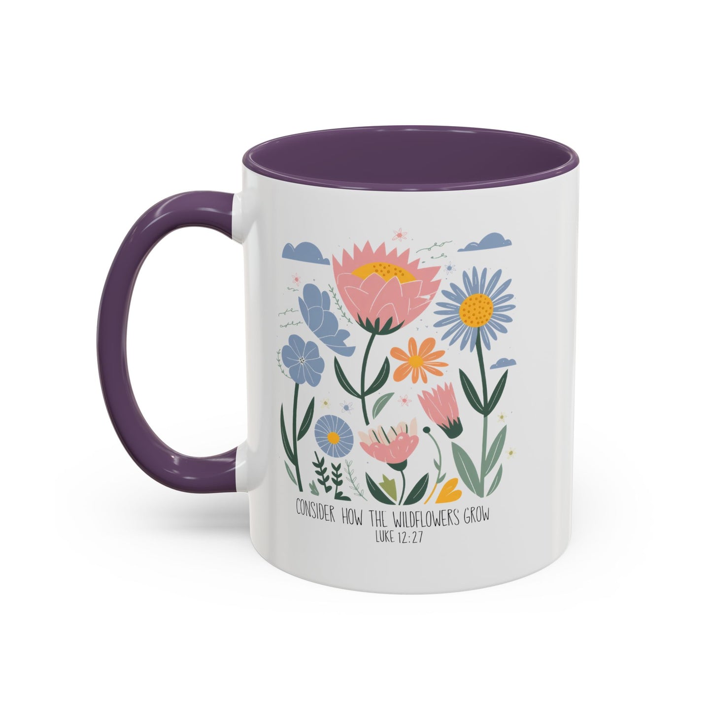“Consider How the Wildflowers Grow” Floral Accent Mug – Inspirational Gift for Coffee & Tea Lovers