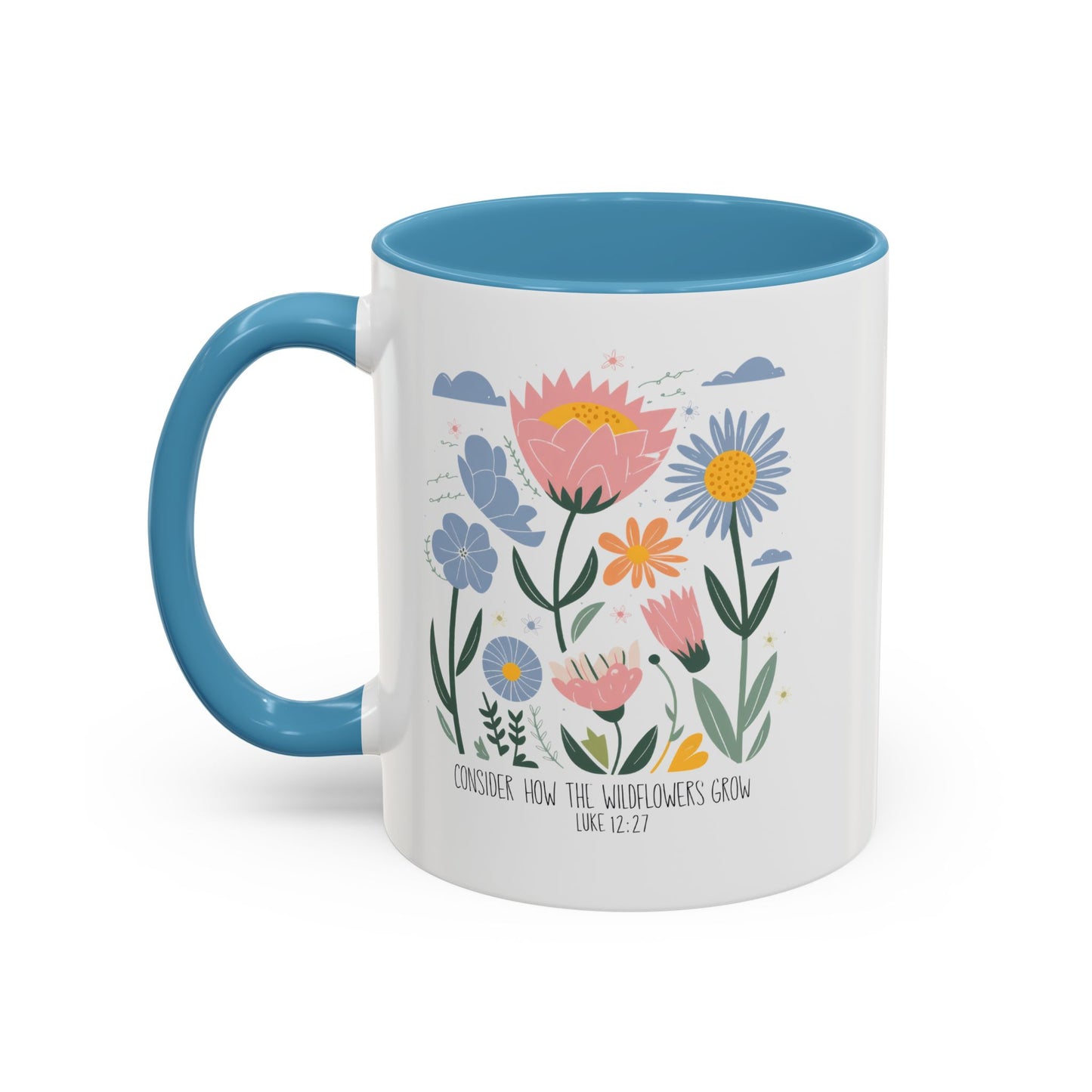 “Consider How the Wildflowers Grow” Floral Accent Mug – Inspirational Gift for Coffee & Tea Lovers