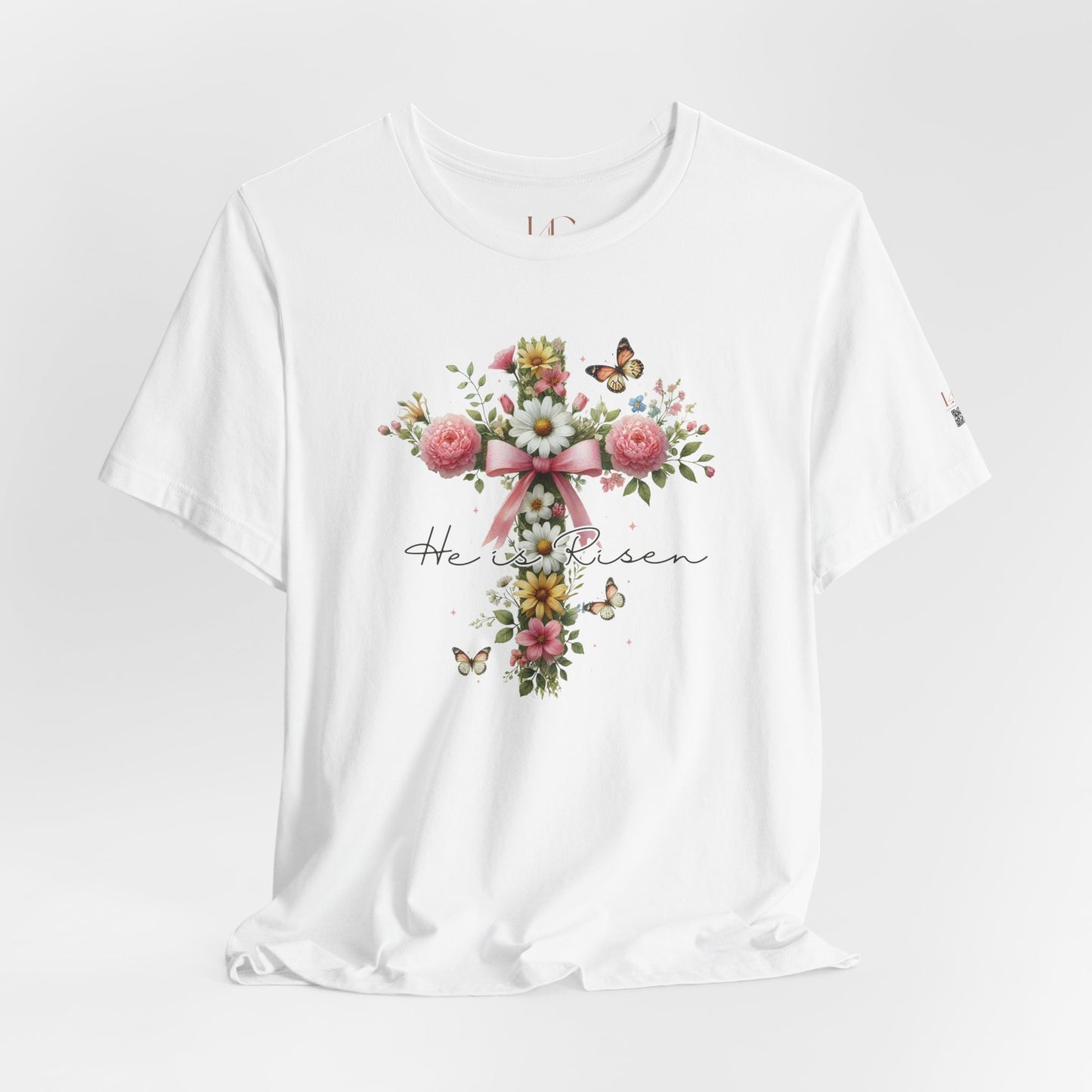 He Is Risen Floral Cross Unisex Short Sleeve Tee