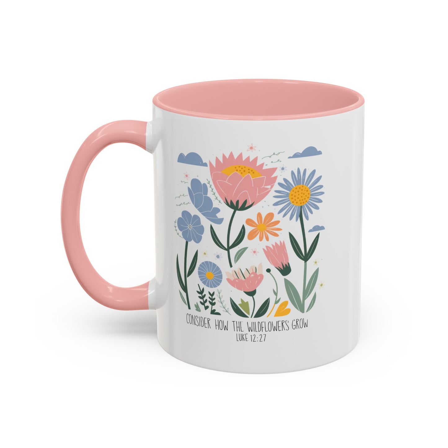 “Consider How the Wildflowers Grow” Floral Accent Mug – Inspirational Gift for Coffee & Tea Lovers