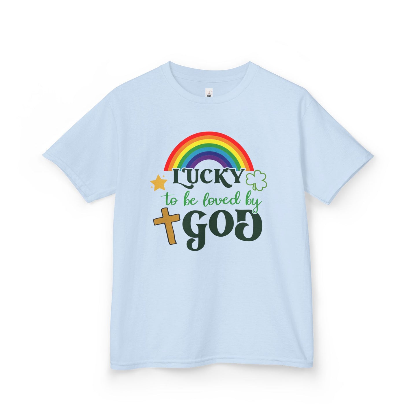 Lucky to be Loved by God Kids Heavy Cotton Tee - Colorful Rainbow Design