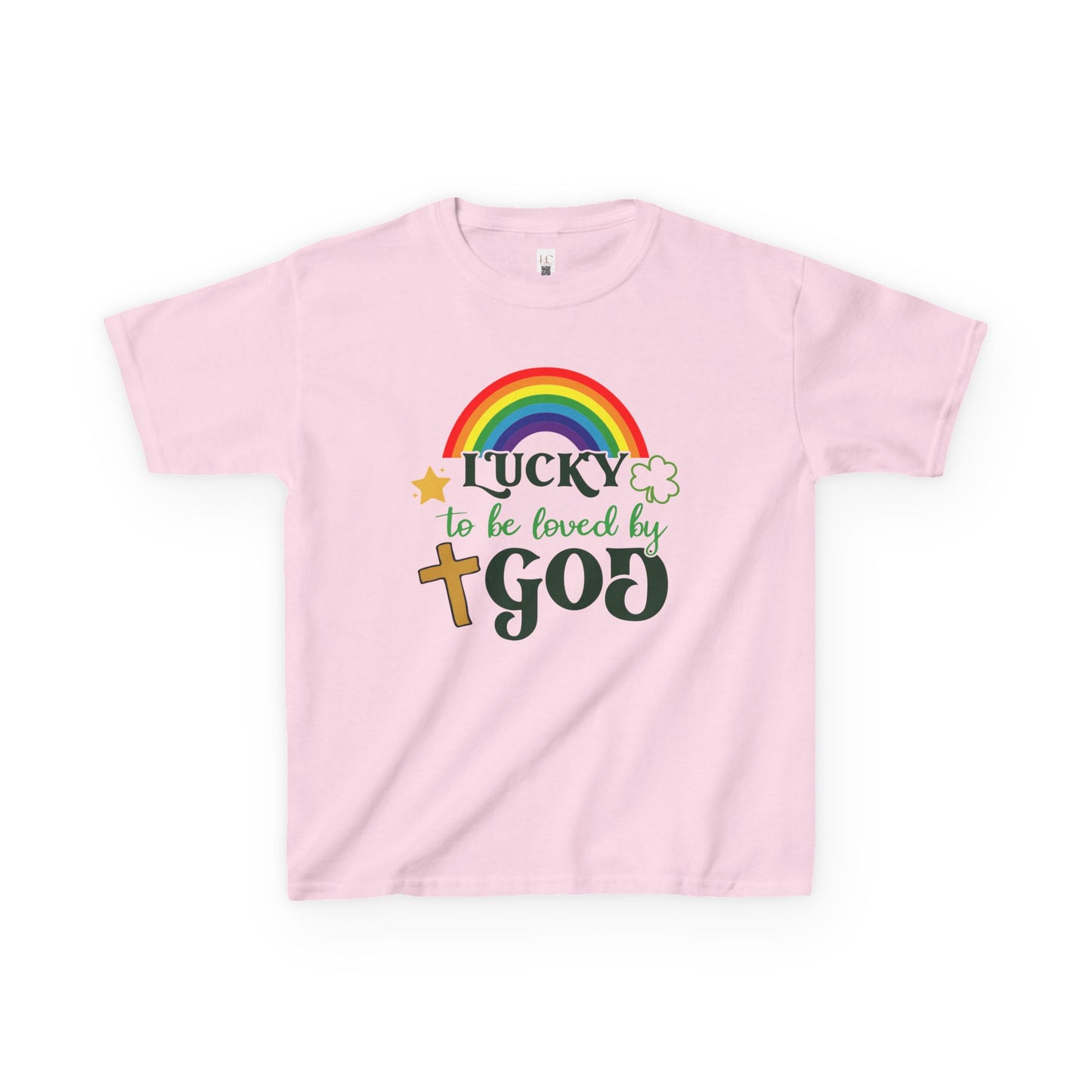 Lucky to be Loved by God Kids Heavy Cotton Tee - Colorful Rainbow Design