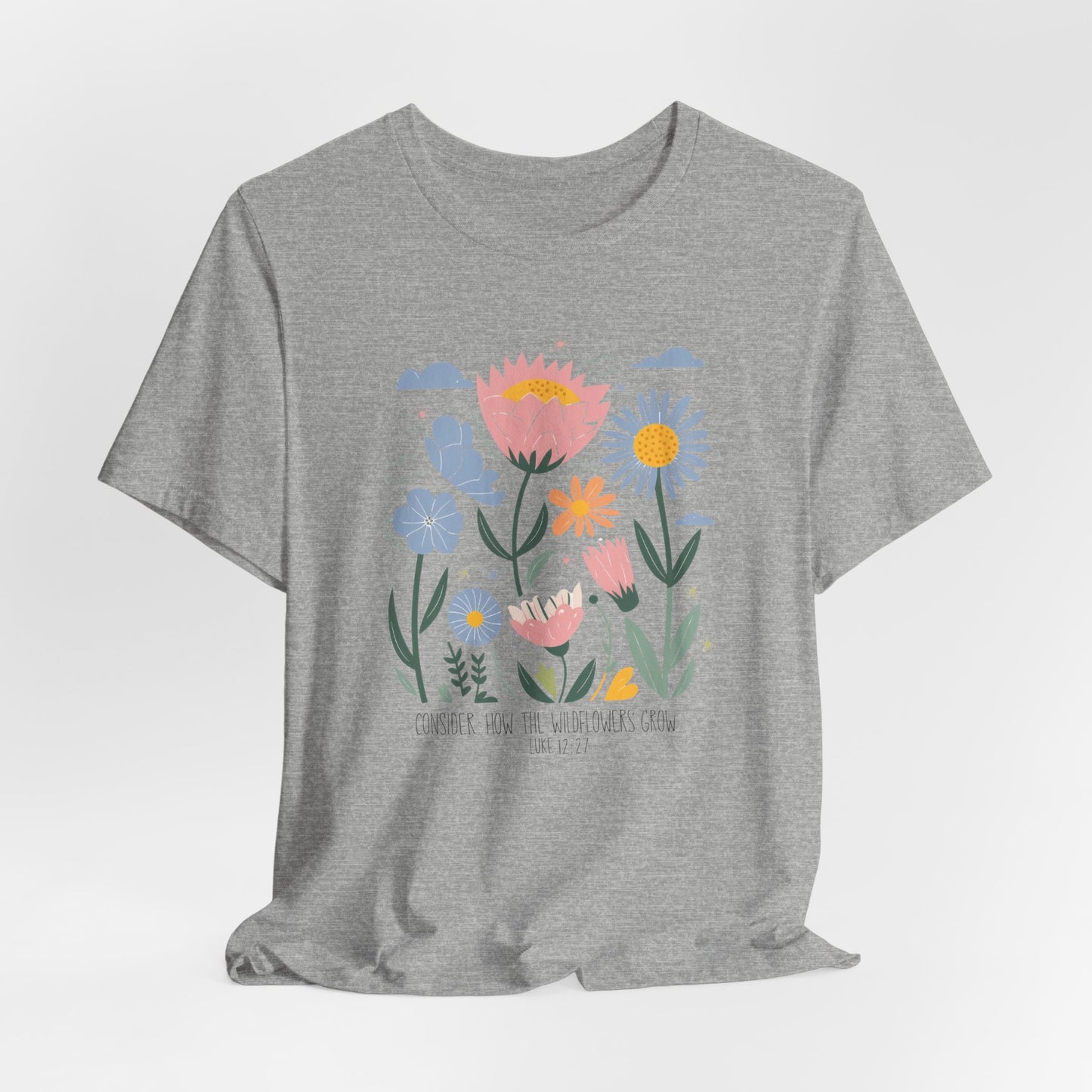 "Consider the Wildflowers" Boho Christian Tee – Luke 12:27 | Faith-Inspired Nature Shirt for Women & Garden Lovers