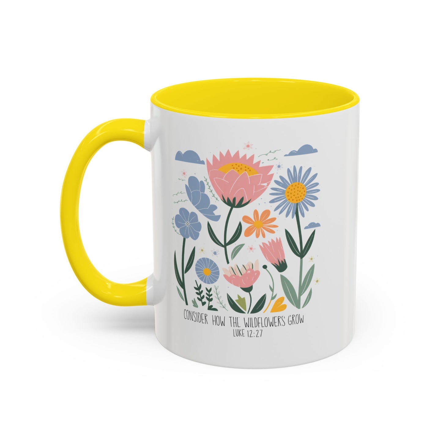 “Consider How the Wildflowers Grow” Floral Accent Mug – Inspirational Gift for Coffee & Tea Lovers