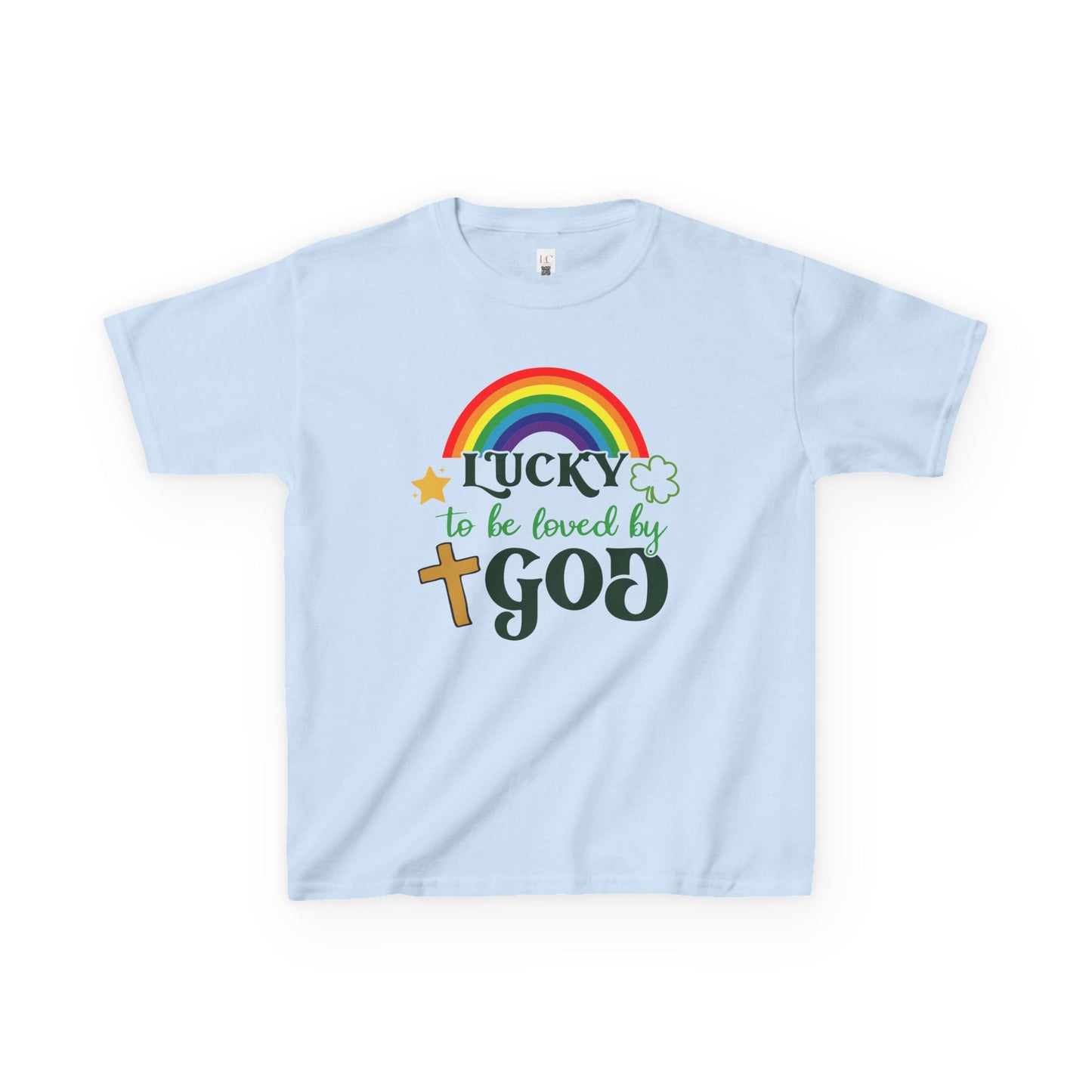 Lucky to be Loved by God Kids Heavy Cotton Tee - Colorful Rainbow Design