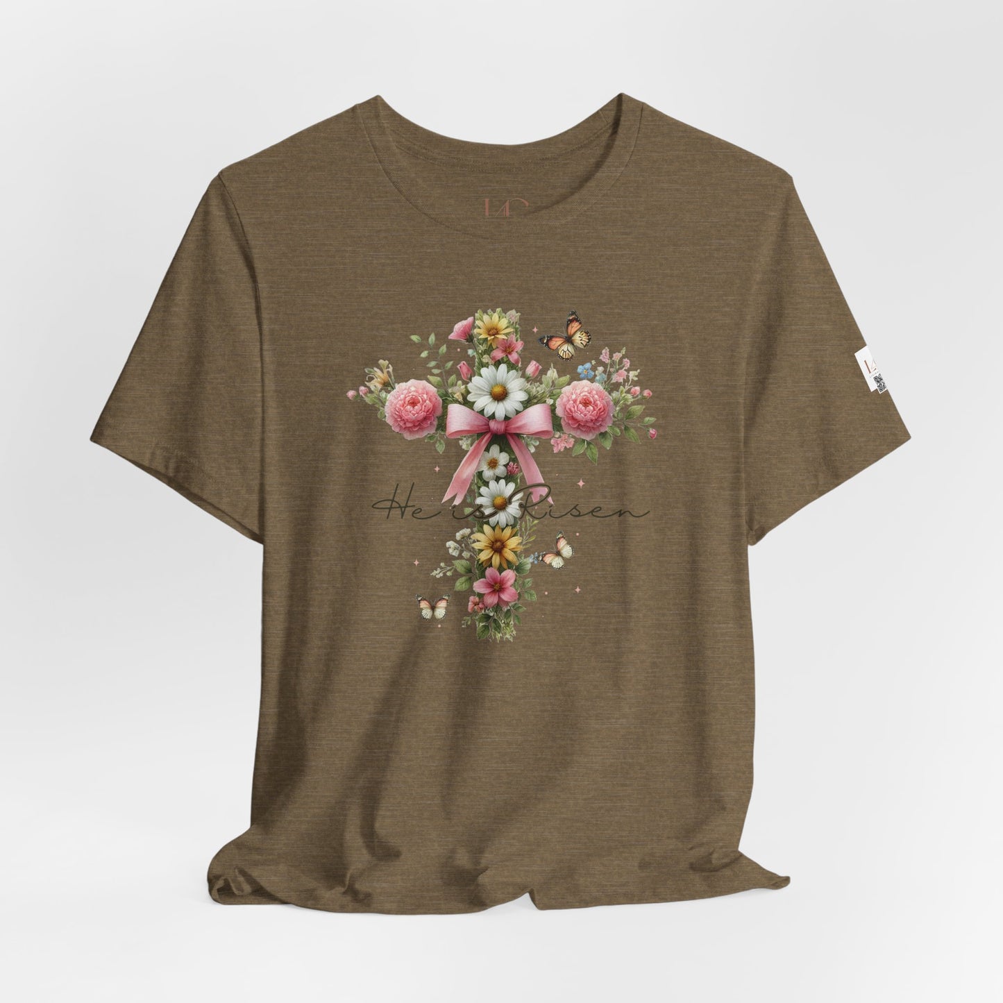 He Is Risen Floral Cross Unisex Short Sleeve Tee