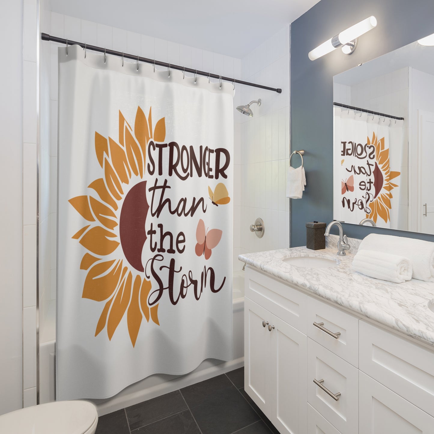 Stronger than the Storm Shower Curtain - Inspirational Home Decor