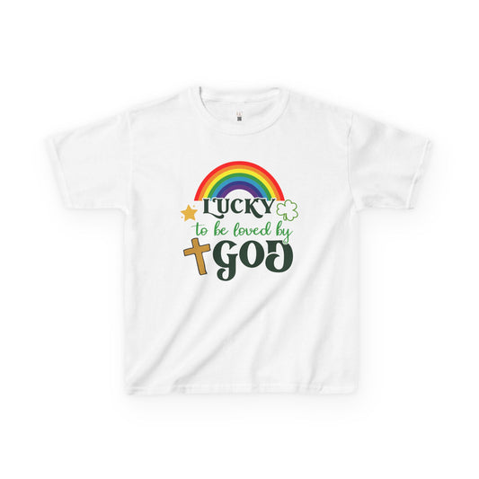 Lucky to be Loved by God Kids Heavy Cotton Tee - Colorful Rainbow Design