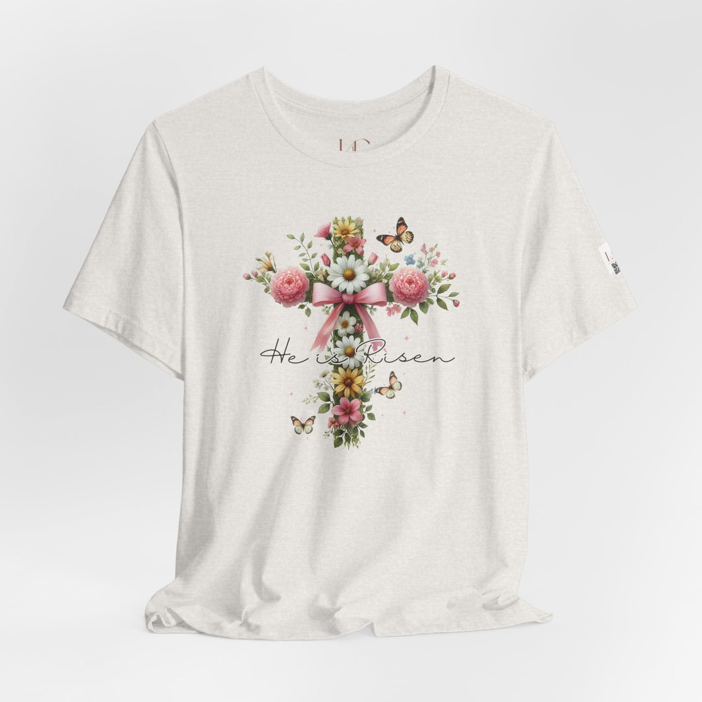 He Is Risen Floral Cross Unisex Short Sleeve Tee