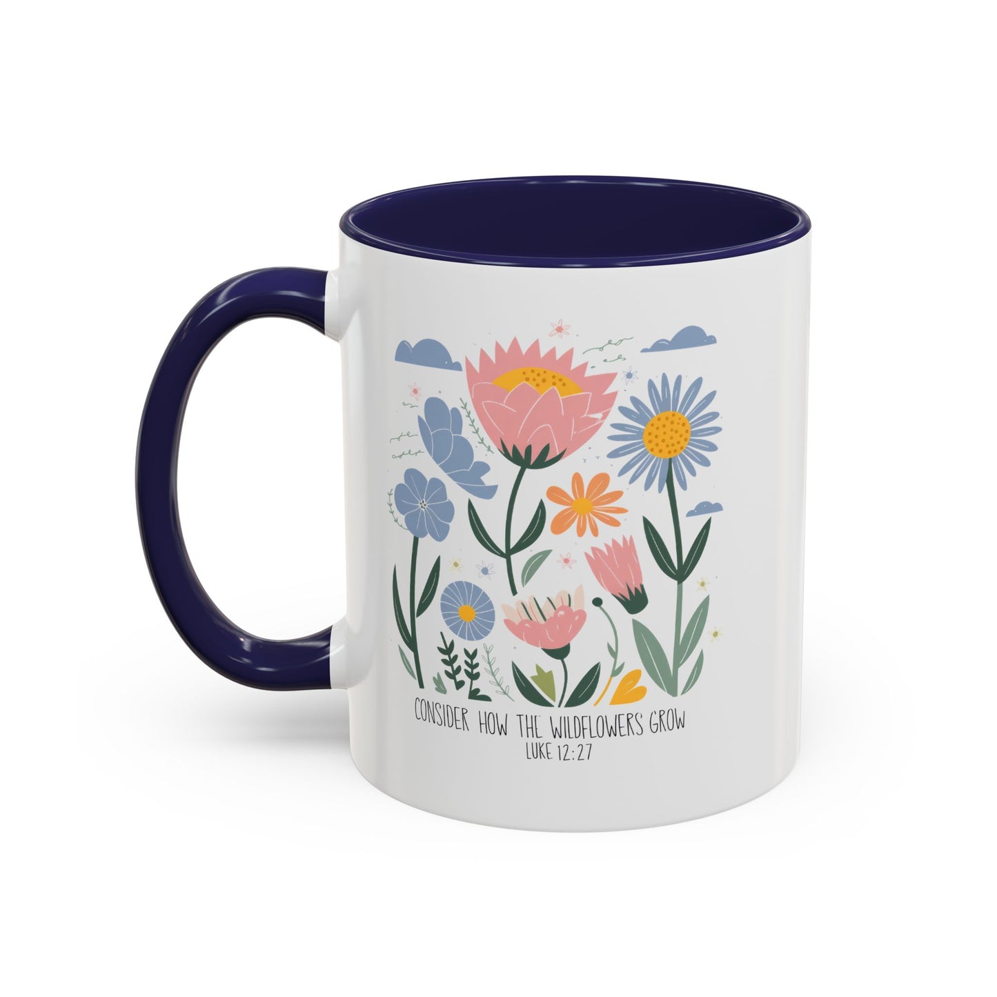“Consider How the Wildflowers Grow” Floral Accent Mug – Inspirational Gift for Coffee & Tea Lovers