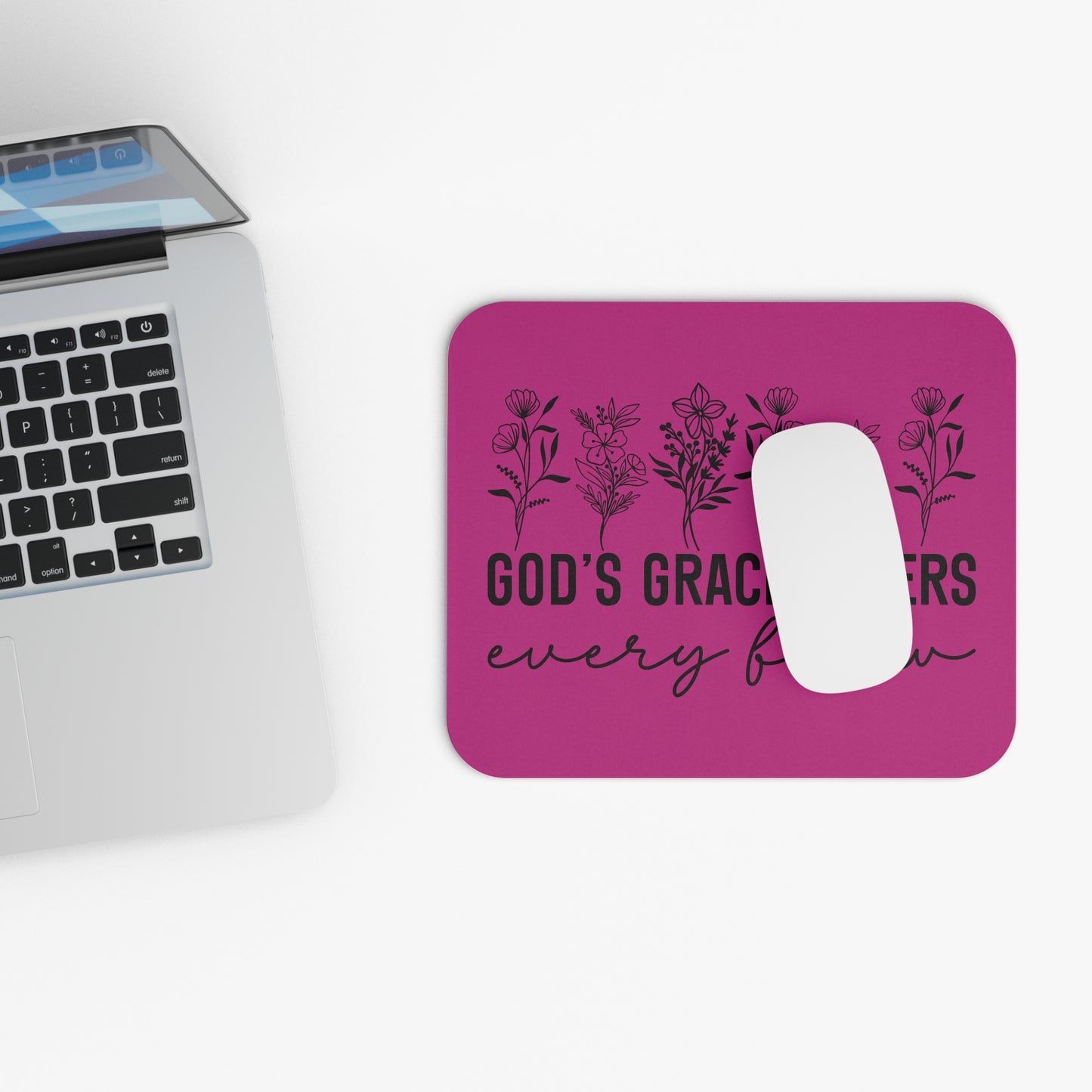 Inspirational Floral Mouse Pad - "God's Grace Covers Every Flaw"