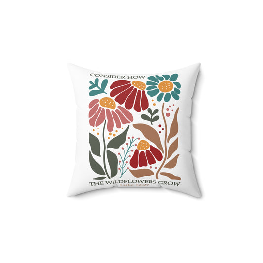 Floral Bible Verse Pillow - 'Consider How the Wildflowers Grow'