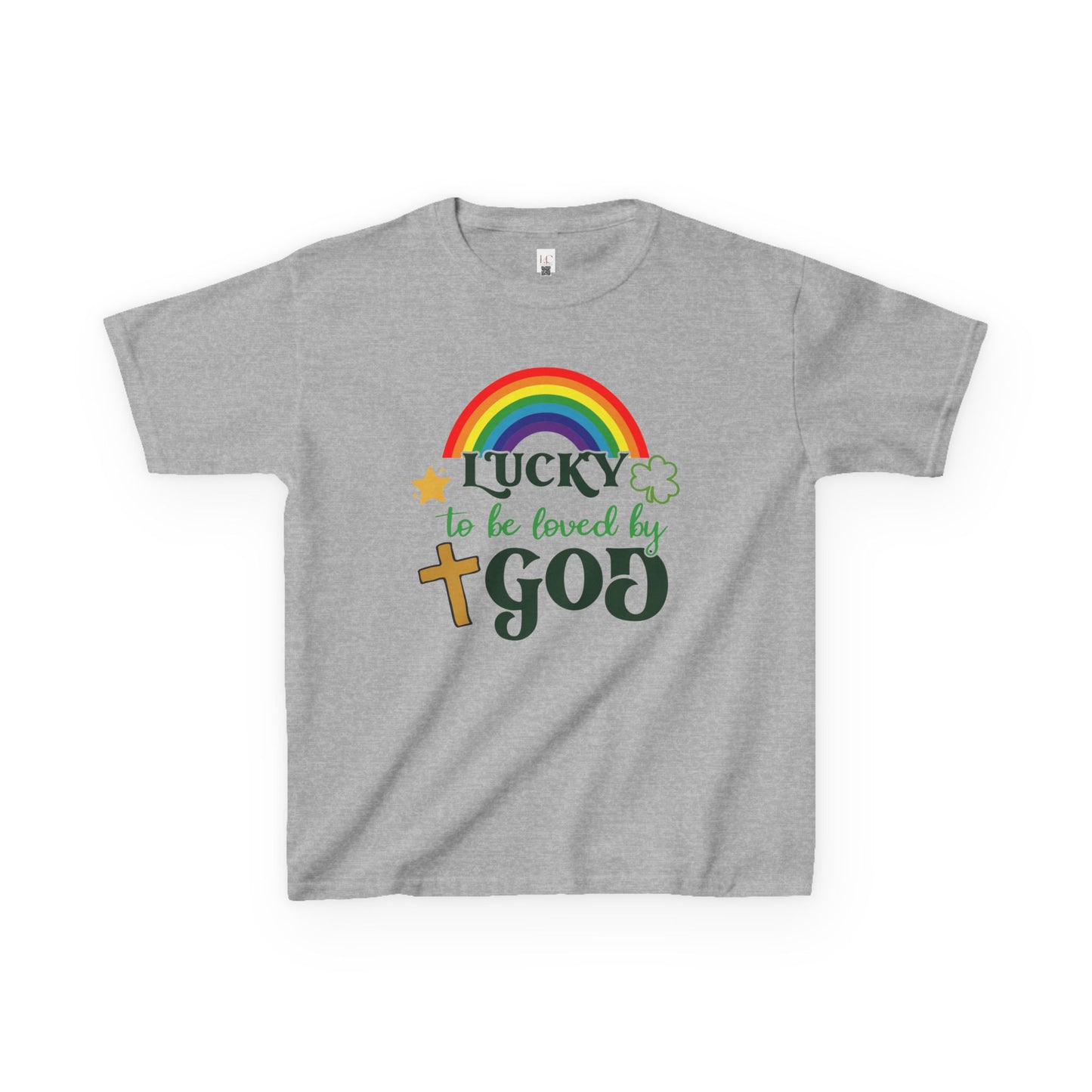 Lucky to be Loved by God Kids Heavy Cotton Tee - Colorful Rainbow Design