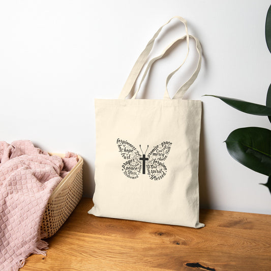 Butterfly Cross Faith Tote – Christian Tote Bag Symbolizing New Life & Transformation