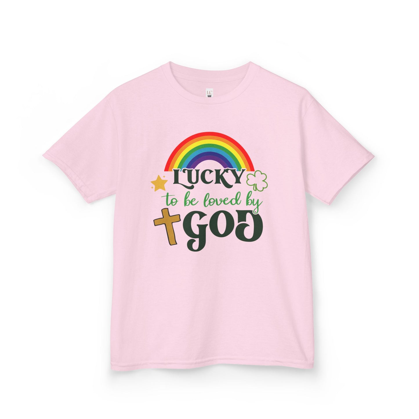 Lucky to be Loved by God Kids Heavy Cotton Tee - Colorful Rainbow Design