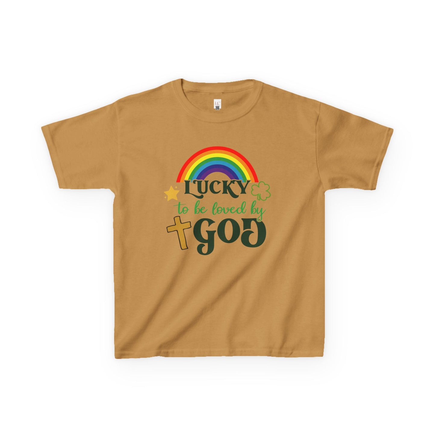 Lucky to be Loved by God Kids Heavy Cotton Tee - Colorful Rainbow Design