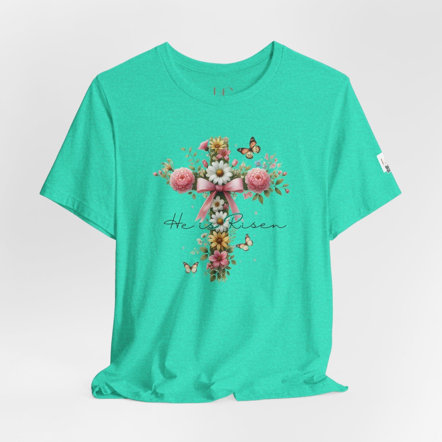 He Is Risen Floral Cross Unisex Short Sleeve Tee