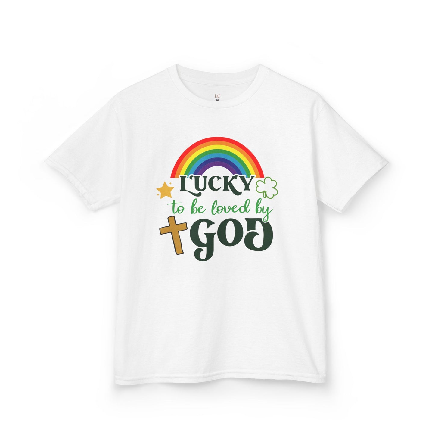 Lucky to be Loved by God Kids Heavy Cotton Tee - Colorful Rainbow Design