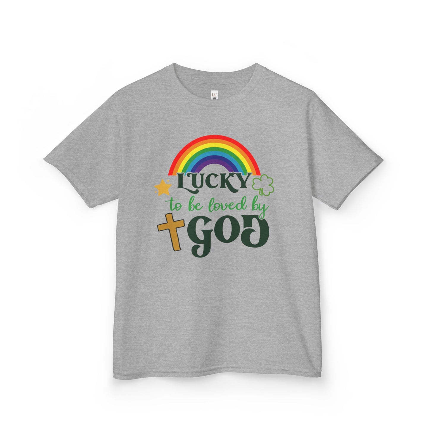 Lucky to be Loved by God Kids Heavy Cotton Tee - Colorful Rainbow Design